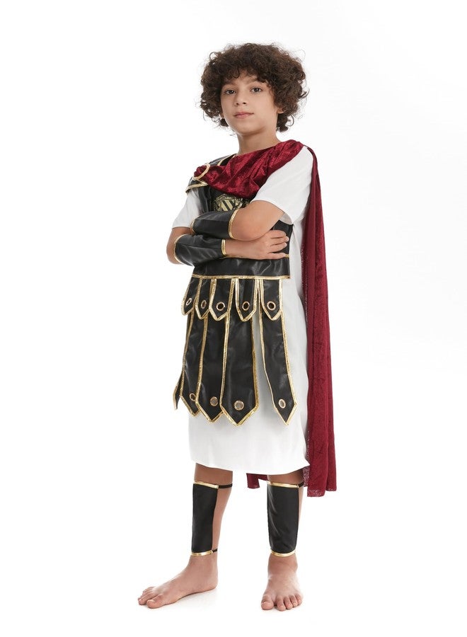 HAPNBCELE Roman Soldier Costume Kids Boys Medieval Renaissance Knight Viking Gladiator Dress up Halloween Party Role Play (Red-brown, 8-9 Years) - Image 5